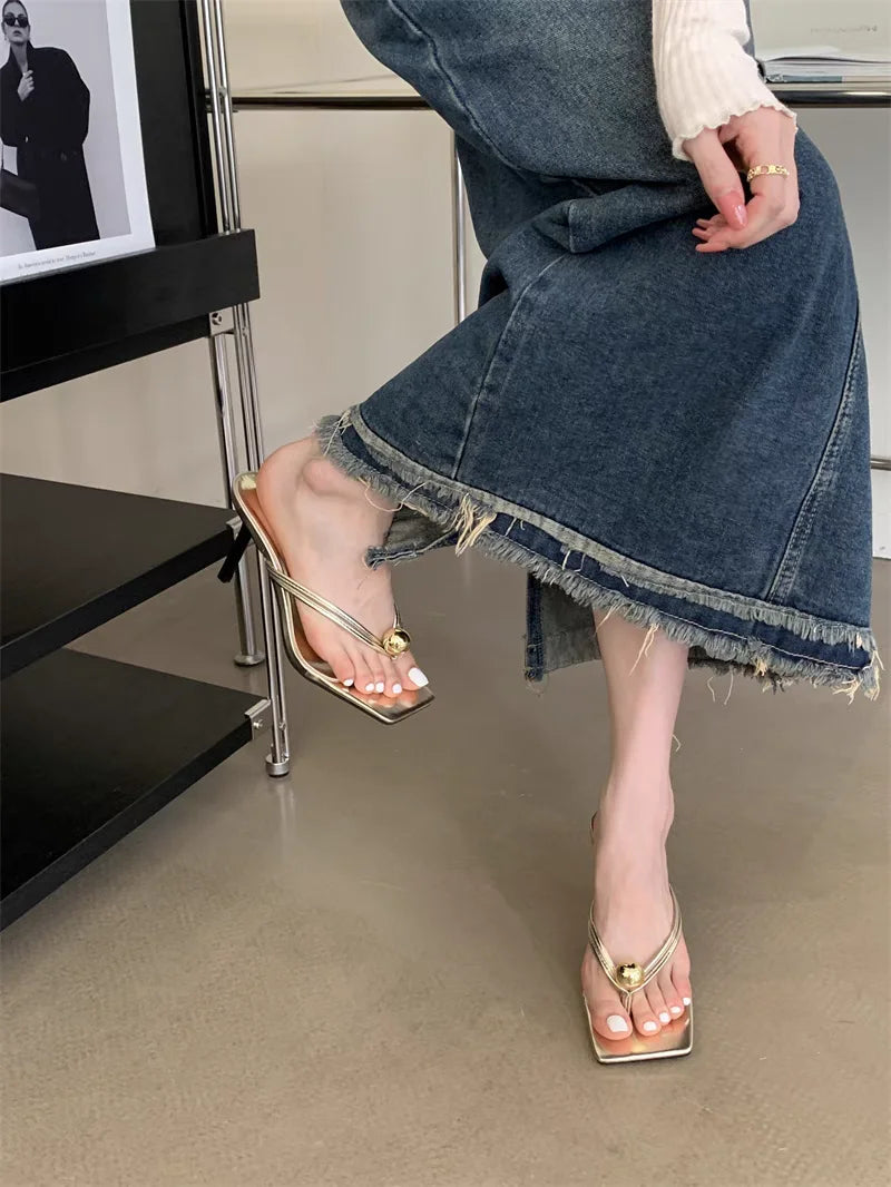 Women High Heels Slippers Designer Heeled Sandals Elegant Shoes Woman Summer 2025 Trend Fashion Fliop Flops Casual Slides Mujer