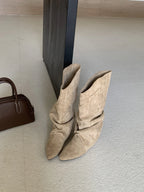 Flats Women High Boots Suede Pointed Toe Designer Shoes Winter Luxury Dress Woman 2025 New Fashion Sexy Chelsea Botas De Mujer