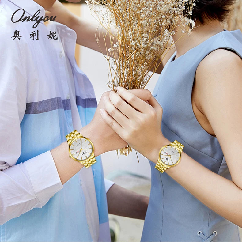 New ONLYOU High Quality Luxury Couple Watches, Original Stainless Steel Watches for Men and Women, Top Brand Couple Watches