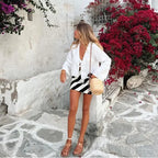 Casual Solid Lace Up Women Blouse Deep V-neck Long Sleeve Loose Female Shirt 2025 Spring Summer New Fashion Sweet Ladies Blouses