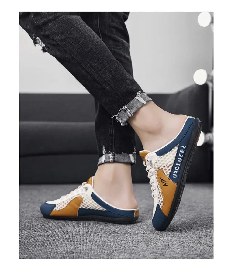 Men's Casual Slippers  Summer Comfortable Anti Slip Mesh Breathable Men's Sports Shoes Lightweight Soft Soled Half Slippers