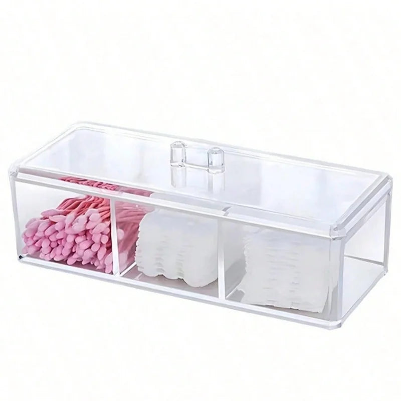 1pc Cosmetics Storage Box, Minimalist Clear 3 Grids Cosmetics Container For Home, For  Bathroom Collection, Bedroom Collection,