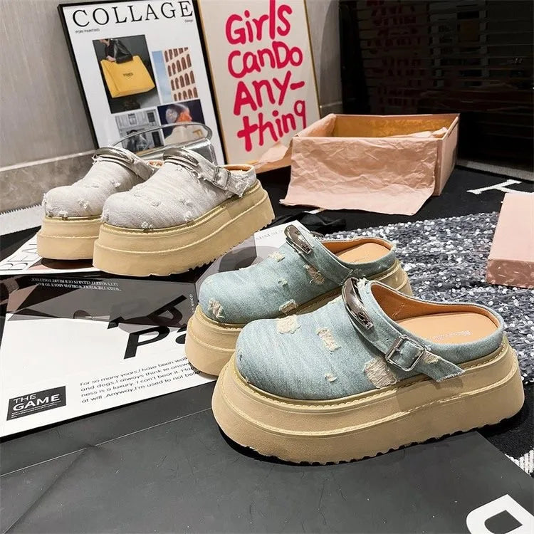 Flats Women Slippers Platform Slingback Mules Shoes Fashion Woman Sandals Summer 2025 Designer Flip Flops Dress Zapatos De Mujer