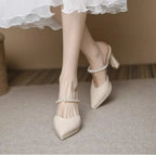 Women Slippers Female Shoes Pointed Toe Mules for Women 2024 Thin Heels Slippers Soft Beige Heeled Slides Fashion New Comfort