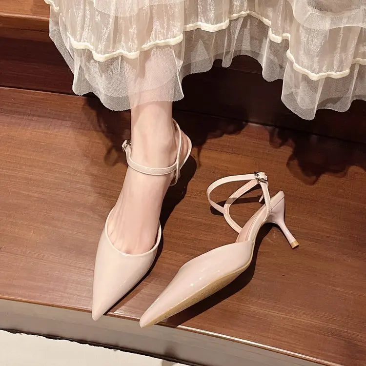 2025 New Design High Heels Woman Pumps Buckle Strap Mules Slippers Sexy Pointed Toe Wedding Banquet Female Shoes