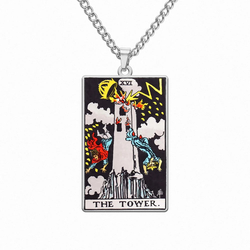 Dawapara 22 Styles Tarot Card Good Luck Amulet Necklace Sun Moon UV Colorful Pendant Stainless Steel Spiritual Jewelry
