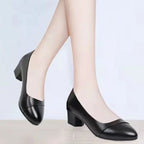2024Women's High Heels Patent Leather Work Shoes Comfortable Women Heeled Shoes Pu Leather Loafers Square Heeled Talon Femme