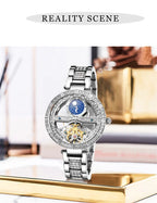 Women Automatic Mechanical Watch Top Brand Luxury Leather Waterproof Watches Ladies Skeleton Tourbillon Clock reloj mujer New