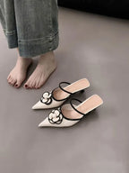 Flower Pointed Toe High Heels Women Luxury Designer Sandals Female Summer Elegant Fashion Pumps Woman Flower Mule Slippers Women