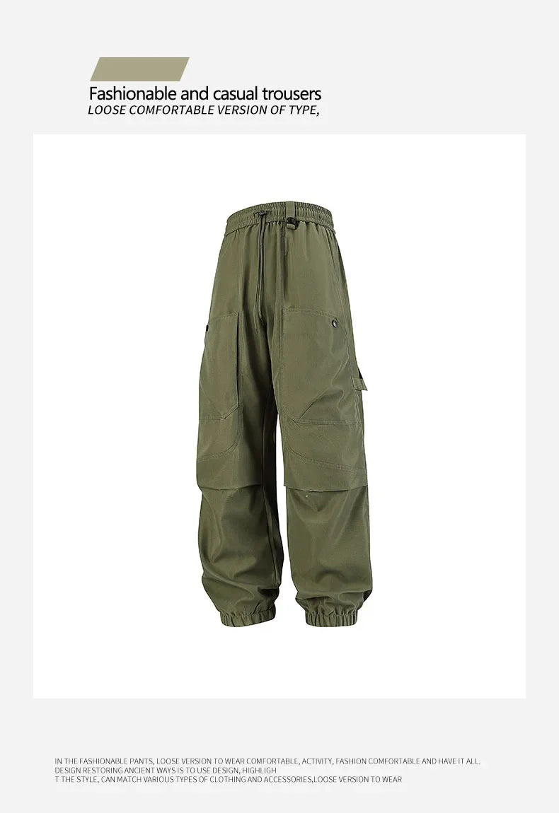 Men's outfit pants are versatile, trendy, loose, straight-leg outdoor work pants and trendy brand tight-fitting windbreakers