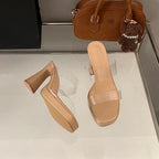 Women's Summer High Heels Sandals Sexy Fashion Open-toe Women Platform Mules Slippers Luxury Causal Elegant Ladies Clear Sandals