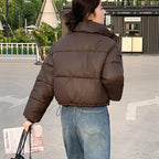 Winter Women Clothes Cropped Jackets Parkas Warm Stand Collar Cold Coat Zipper Puffer Jacket Korean Fashion Cotton-padded Jacket