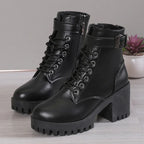 Women's High Heels Ankle Boots for 2023 Black PU Leather Platform Short Boots Woman Side Zipper Thick Heeled Punk Botas De Mujer