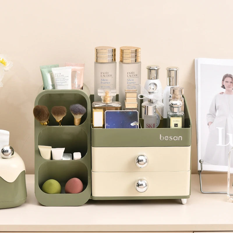 Cosmetics Storage Box, Large Capacity Desktop Dressing Table, Cosmetics Storage Rack With Oblique Plug-In Design Made Of ABS+PET