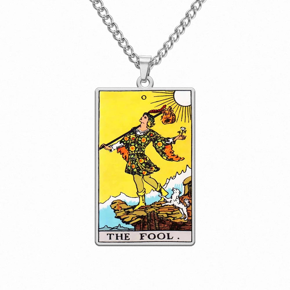 Dawapara 22 Styles Tarot Card Good Luck Amulet Necklace Sun Moon UV Colorful Pendant Stainless Steel Spiritual Jewelry