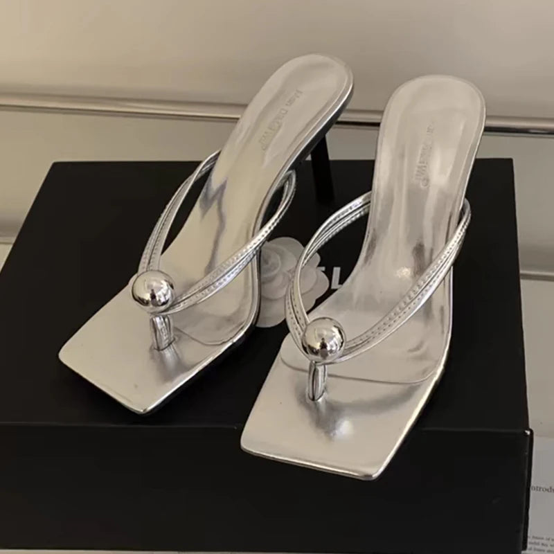 Women High Heels Slippers Designer Heeled Sandals Elegant Shoes Woman Summer 2025 Trend Fashion Fliop Flops Casual Slides Mujer