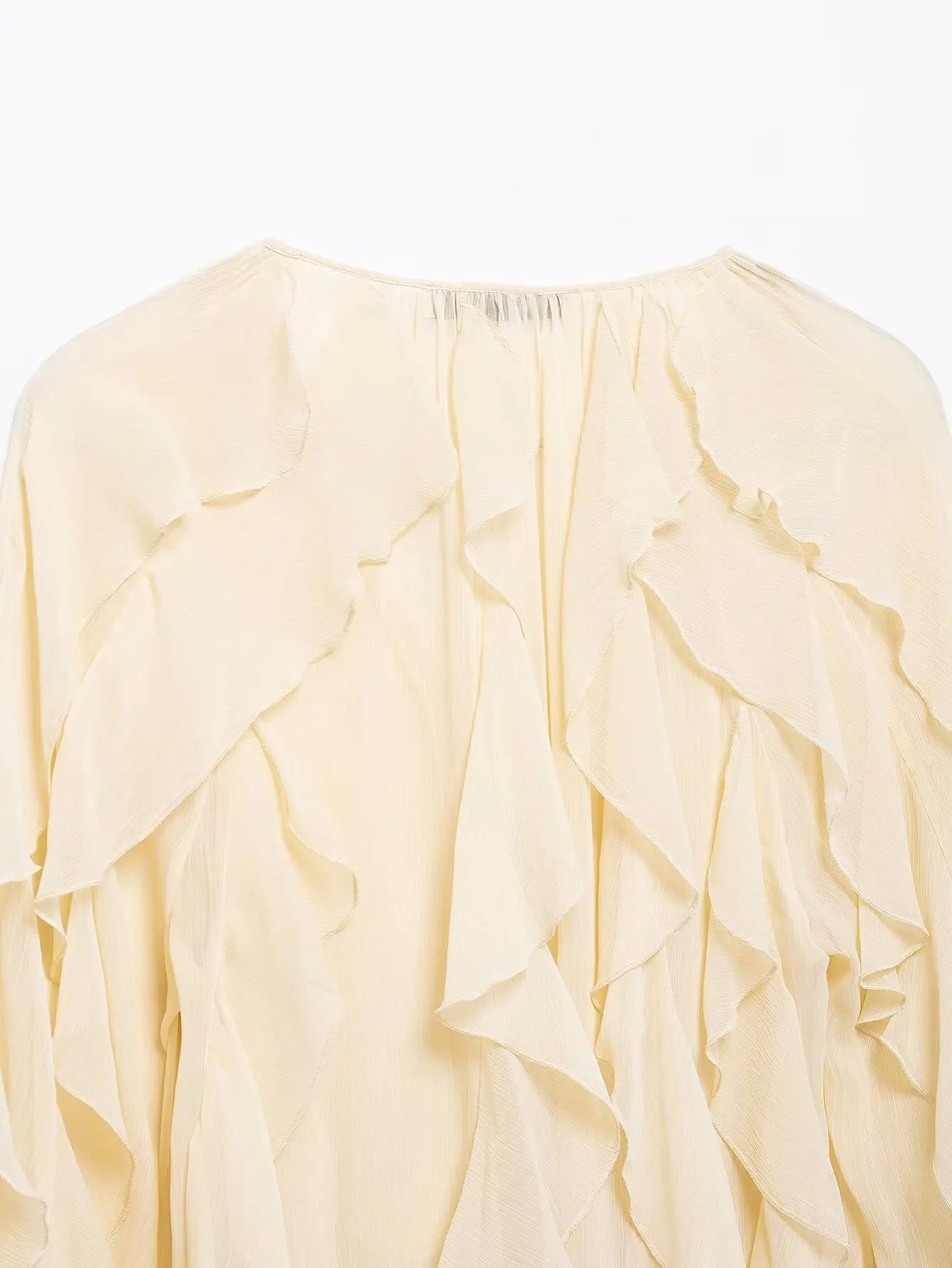 Women's Casual Ruffled Shirt Loose Lace Up Hollow Out V Neck Tops 2025 Spring Blouses Women Clothes