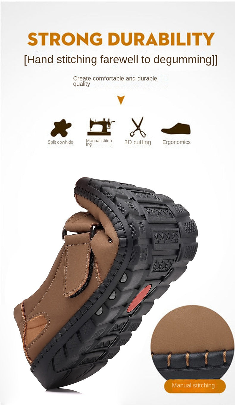 Men's Summer Sandals Comfortable Outdoor Breathable Casual Shoes 2023 Summer Beach Shoes Flat Business Genuine Leather Sandals