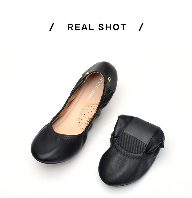 Women Ballet Flats Fashion Foldable Leather Loafers Soft Slip on Woman Luxury Brand Prom Ballerina Flats Wedding Party Shoes