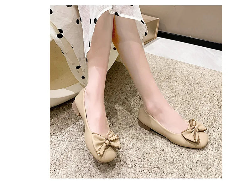 Women's 2025 Shallow Mouth Flats with Bow Soft Soled Summer Slope Heel Super Soft Lazy Shoes Low Cut Comfort Ladies Flats