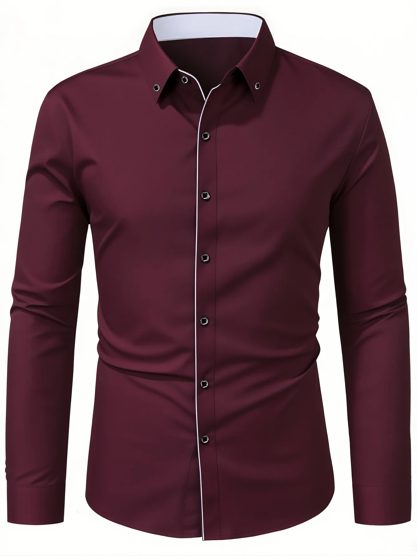 Men Dress Shirt Brand New Solid Color Long Sleeve Smart Casual White Elastic Male Business Shirts