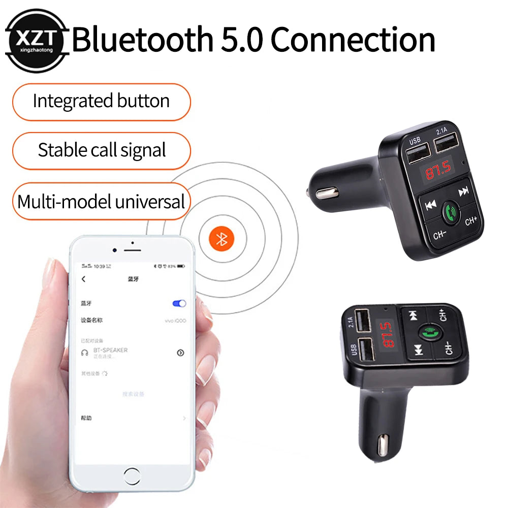Car Handsfree Wireless Bluetooth-Compatible 5.0 FM Transmitter LCD MP3 Player Car Accessories Dual USB Charger FM Modulator