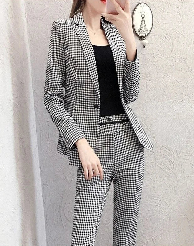 Women's 2 Pant Set Black Baggy Two Pieces Sets Pants for Woman Plaid Outfits Blazer and Trousers Suits Korea Stylish Groups of D