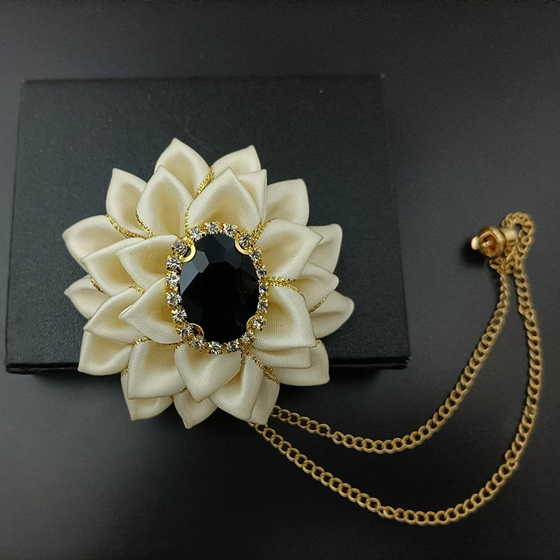 Wedding Bow Tie Corsage Men's Business Banquet Concert Suit Shirts Accessories Jewelry High-end Crystal Collar Flower Brooch Set