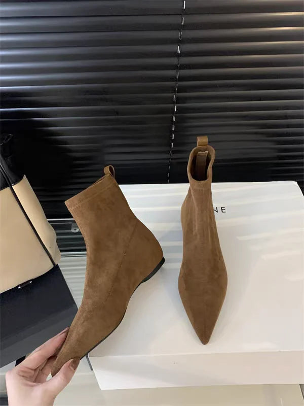 Women Flats Pointed Toe Boots Sexy Suede Ankle Boots Designer 2025 New Winter Shoes Chelsea Elegant Party Woman Fashion Botas