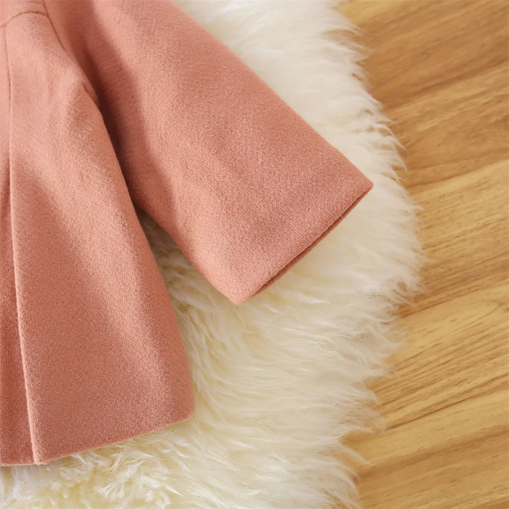 Winter New Girl'S Coat Long Warm Solid Color Fold Lapel Simple Fashion Girl Shawl Long Sleeve Loose Woolen Long Coat