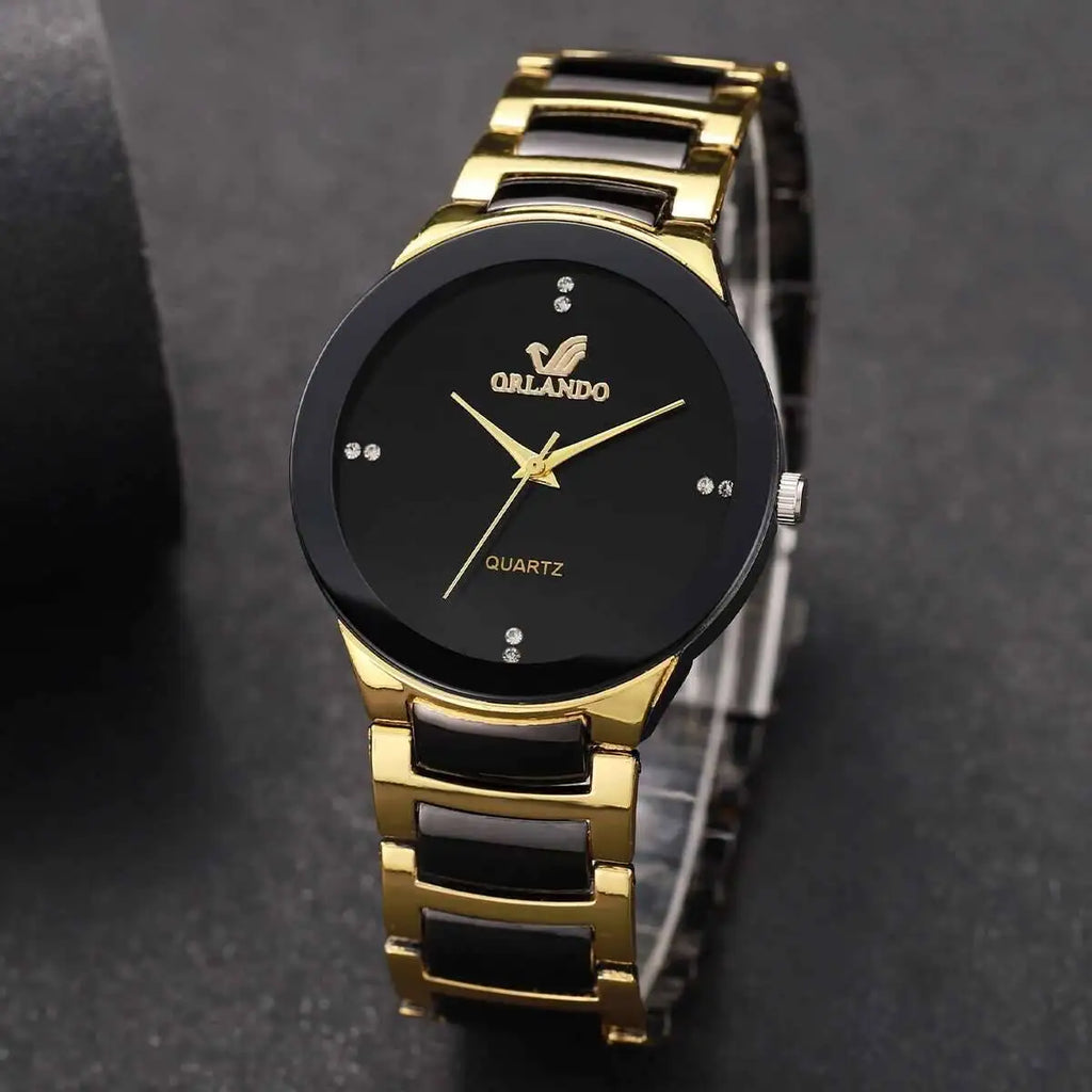 1/2PCS Fashion Couple's Watches Luxury Women Quartz Watch Men Business Watches Black Steel Band Male Analog Quartz Watch