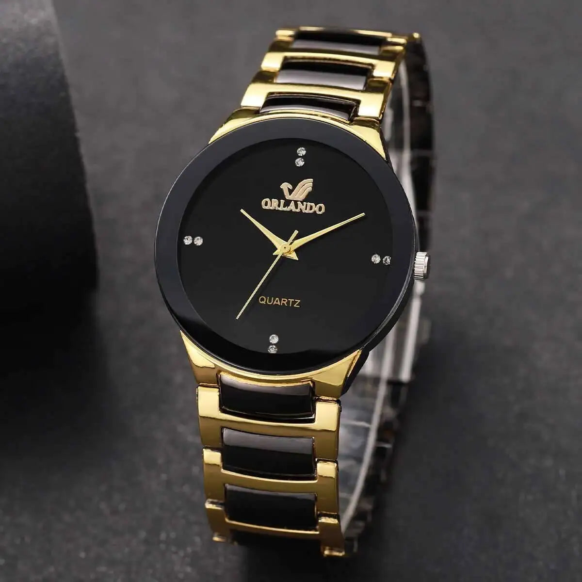 1/2PCS Fashion Couple's Watches Luxury Women Quartz Watch Men Business Watches Black Steel Band Male Analog Quartz Watch