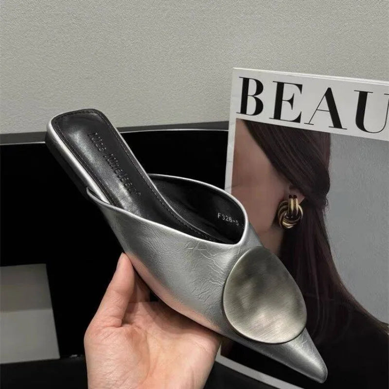 Female Slides Fashion Pointed Toe Flats Women Mules Slippers  Summer Beach Luxury Ladies Flats Slippers Sandals Shoes