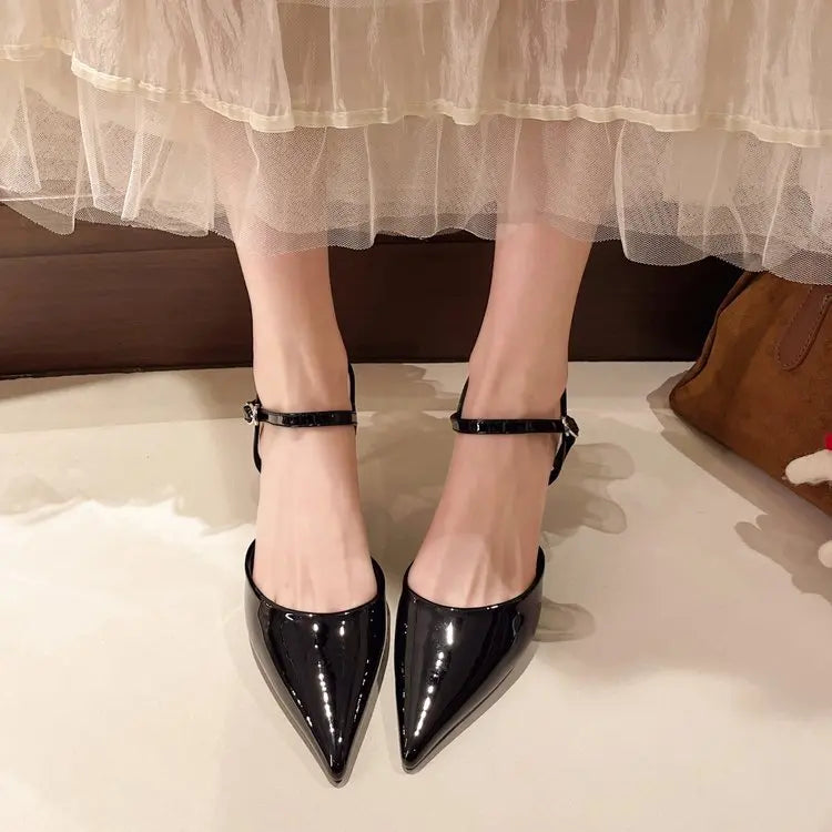 2025 New Design High Heels Woman Pumps Buckle Strap Mules Slippers Sexy Pointed Toe Wedding Banquet Female Shoes