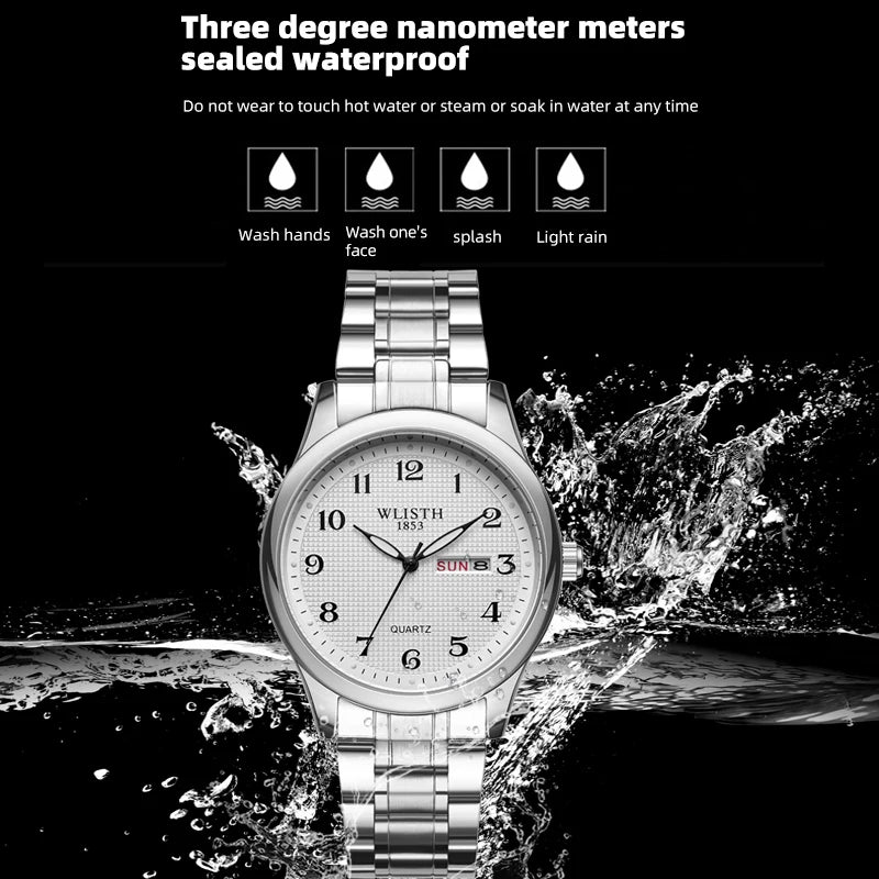 Couple Watch Luxury Quartz Wristwatches For Women Man Bussiness Stainless Steel Watches Waterproof Week Date Wristwatch Clock