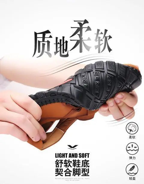 Men Sandals Leather 2024 Summer Breathable Casual Shoes for Man Slip on Clogs Outdoor Walking Shoes Non Slip Hand Made Sandalias