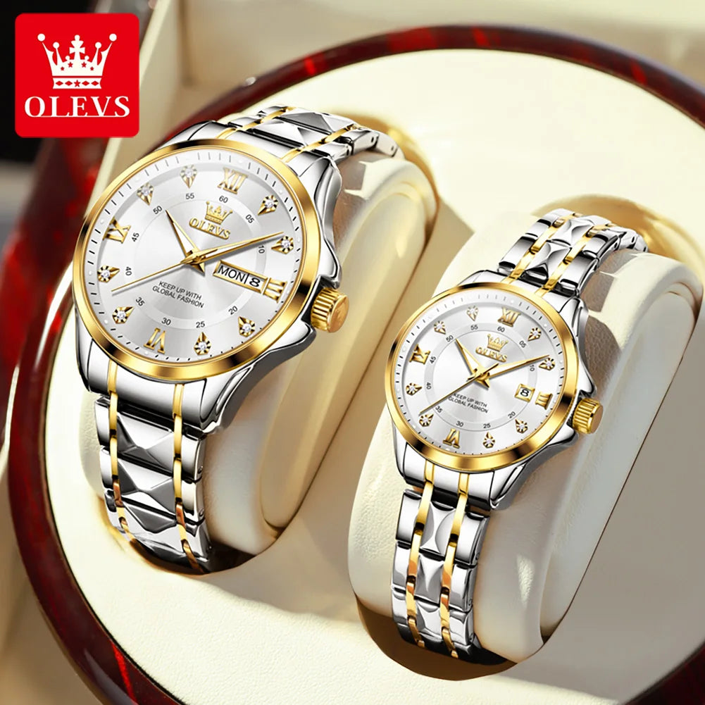 OLEVS 2906 Couple Watch Original Roman Scale Diamond Dial Luxury Quartz Watch For Men Women Rhombus Strap Waterproof Hand Clock