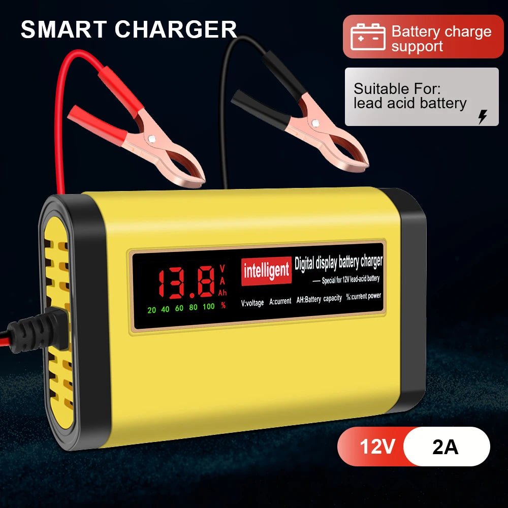 Full Automatic Car Battery Charger 2A Intelligent Fast Power Charging Digital LCD Display