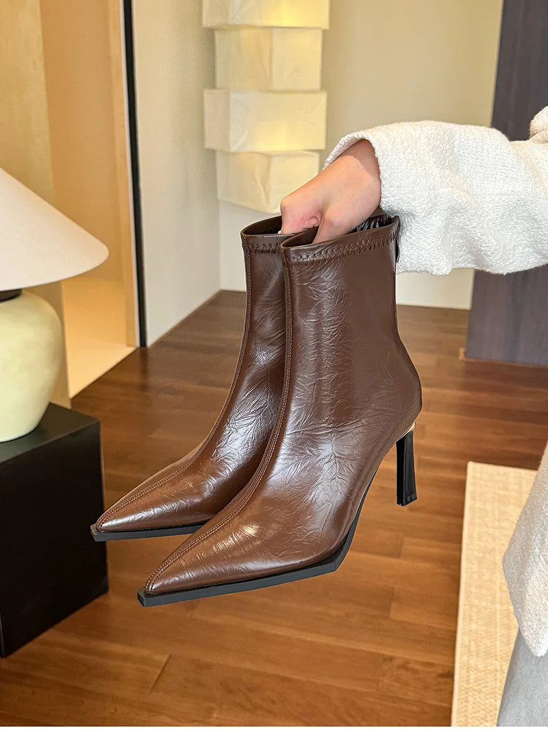 High Heel Women Ankle Boots Fashion Pointed Toe Autumn Winter Ladies Elegant Mordern Short Booties