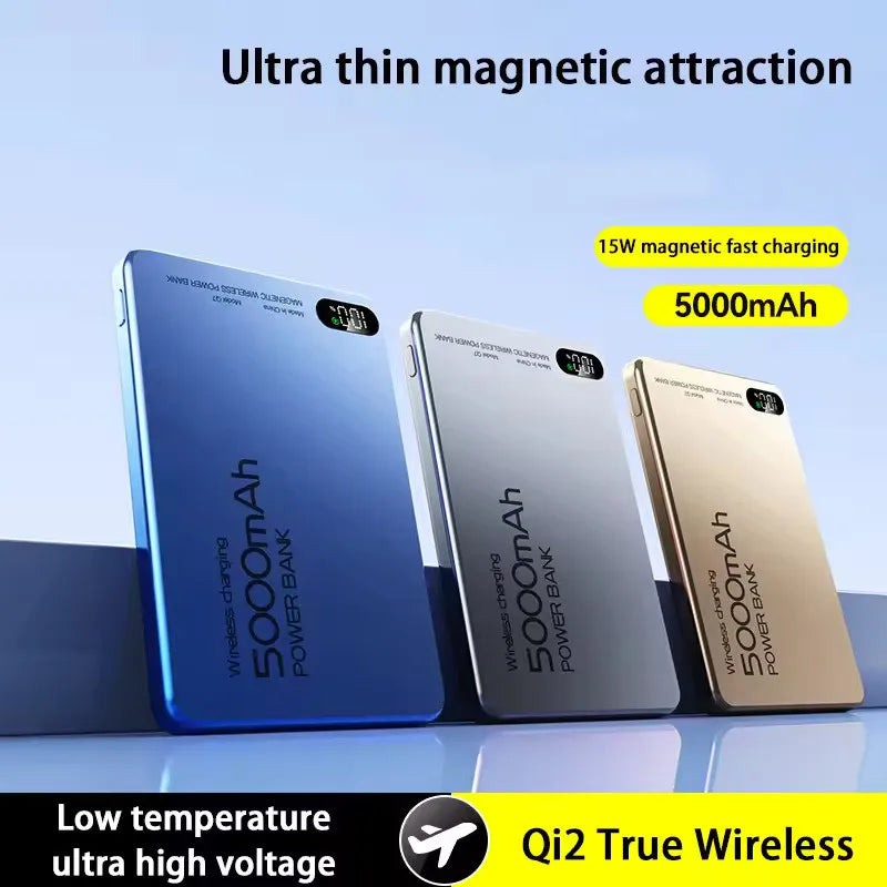 Magnetic Wireless Power Bank Qi2 Alloy Backup Battery PD20W Fast Charging For MagSafe External Battery Portable Charger