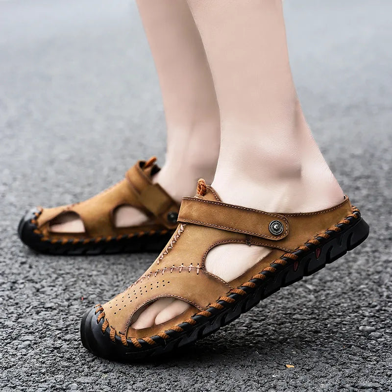 2023 Sandals Summer Men Leather  Classic Men Shoes Slippers Soft Sandals Men Roman Comfortable Outdoor Walking Footwear