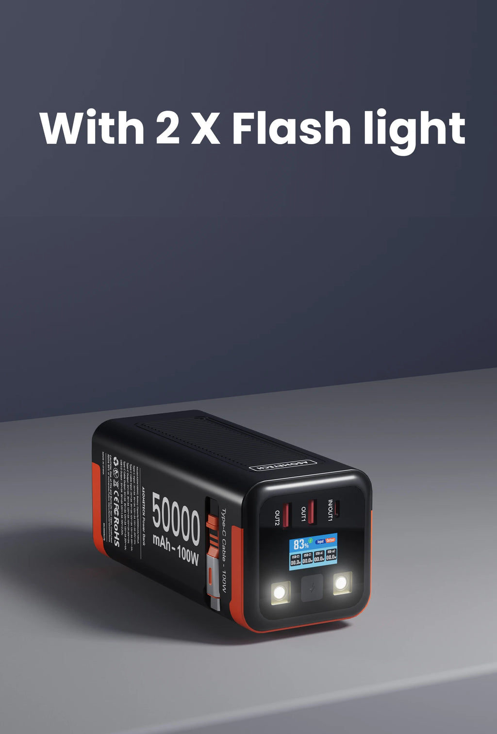 Power Bank 50000mAh 100W PD PPS Super Fast Charging Portable Spare Battery Type-C Retractable Cable Powerbank For Phone Laptop