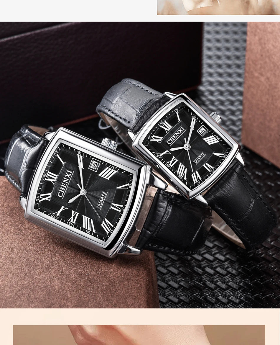 Couple Woman & Men Casual Watches Luxury Brand Square Dial Fashion Leather Strap Lover's Dress Quartz Watch Relogios Femininos