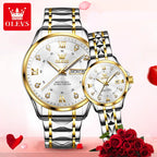 OLEVS 2906 Couple Watch Original Roman Scale Diamond Dial Luxury Quartz Watch For Men Women Rhombus Strap Waterproof Hand Clock