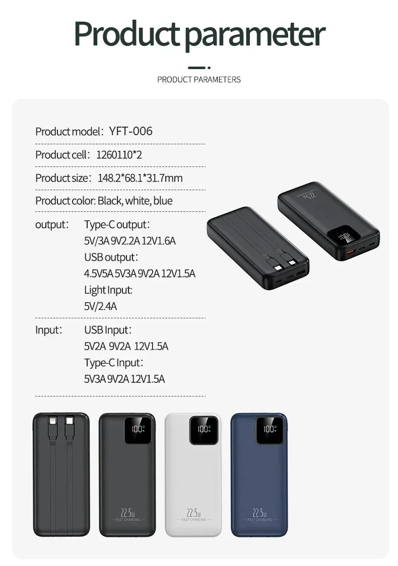 20000mAh Power Bank External Battery 22.5W Fast Charging Portable Charger for IPhone Xiaomi Huawei Poco Powerbank 2025 New