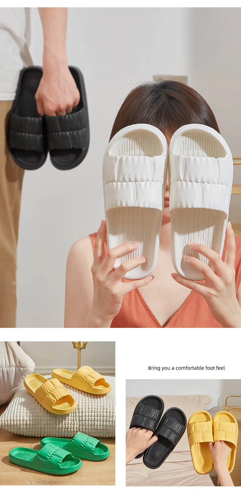 Women's Summer Slippers - Non-Slip Bathroom Sandals for Indoor/Outdoor, Soft Sole Cute House Slides for Couples & Men