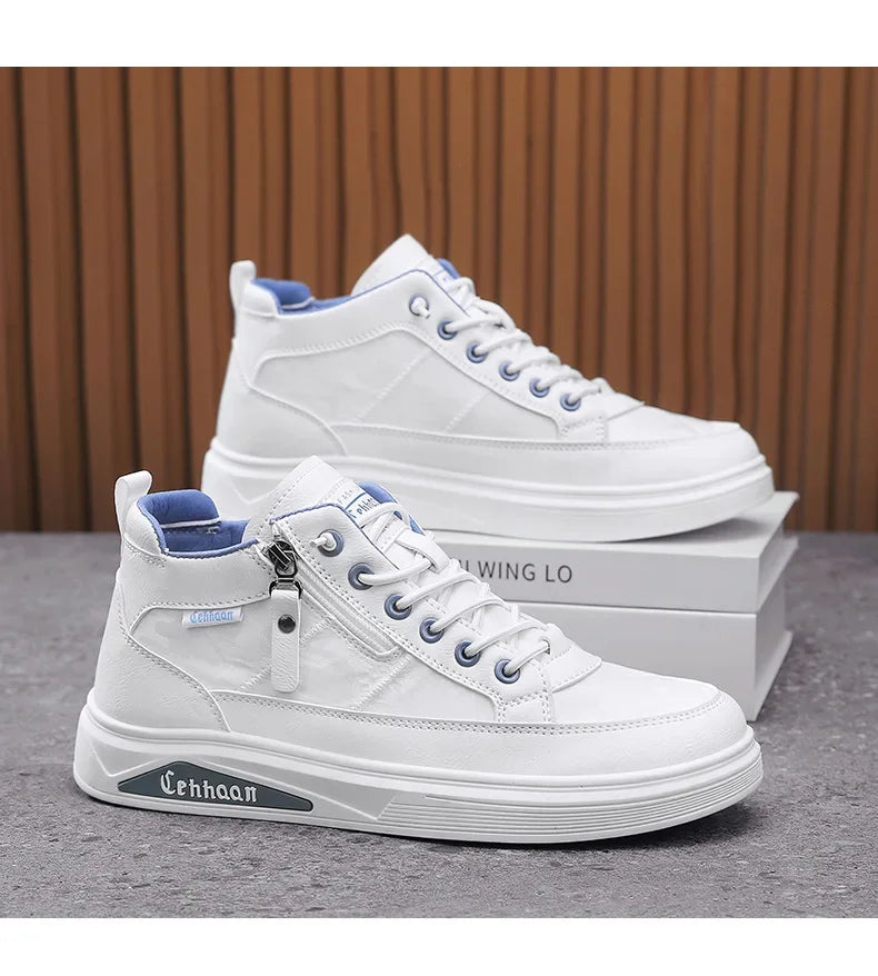 Men's Mid-top Shoes with Simple Solid Color Design Flat Bottom for All Seasons Durable  Anti-slip Lace-up Walking Casual Shoes