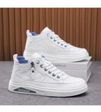 Men's Mid-top Shoes with Simple Solid Color Design Flat Bottom for All Seasons Durable  Anti-slip Lace-up Walking Casual Shoes