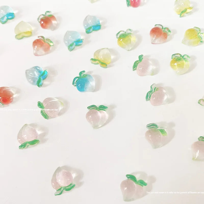 10pcs Kawaii Clear Peach Apple Nail Art Charms Resin Ice Transparent Fruit Rhinestones Nail Decorations DIY Jewelry Accessories