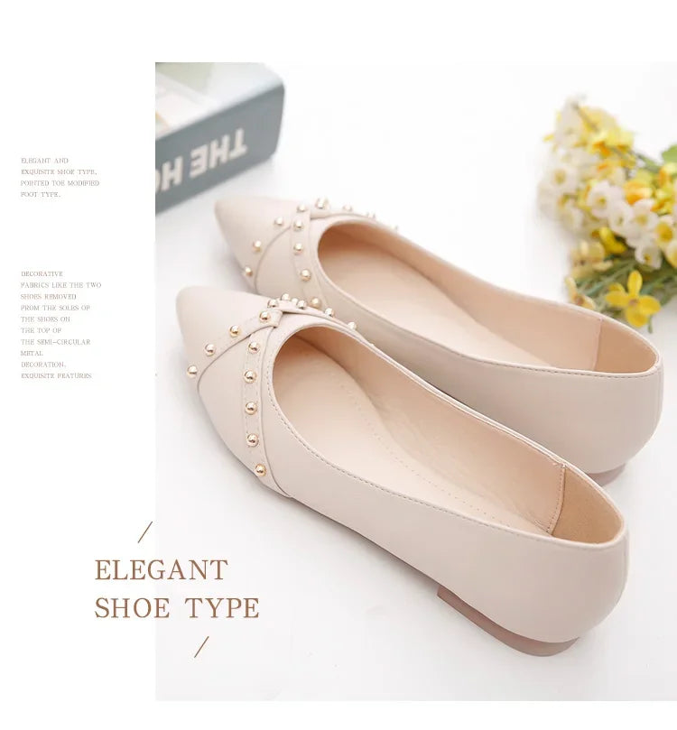 Woman Flats Shoes Rivet Spring Summer New Female Metal Pointed Toe Casaul Shoes Comfortable Flats Loafers Shoes